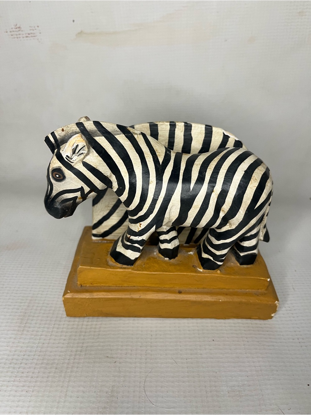 Handcrafted Black & White Zebra napkin / mail holder on Mustard Base